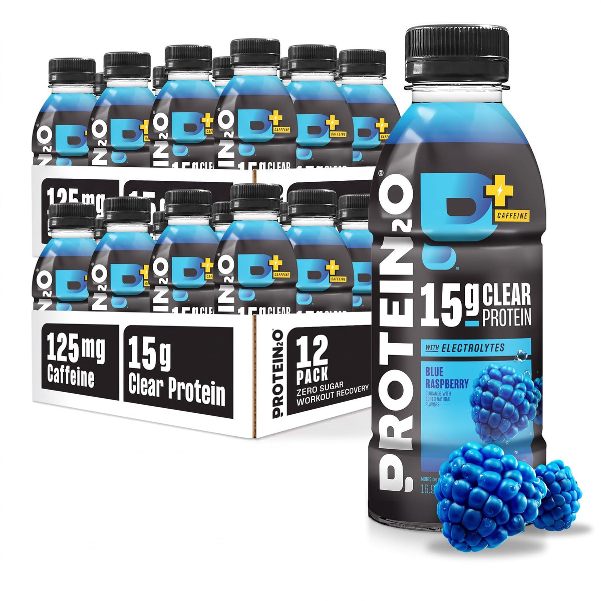 Protein2o 15g Whey Protein Isolate Hydration Drink Plus Energy & Focus, 350mg of Electrolytes, Vitamins B5 & B6, Sugar Free, Cotton Candy, 16.9 oz Bottle (Pack of 12)