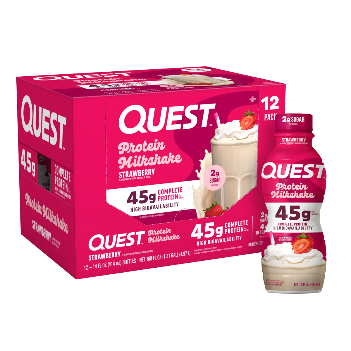 Quest Nutrition Chocolate Protein Shake, 45g Protein, 2g Sugar, 4g Net Carbs, Ready to Drink, Gluten Free, 12 Count