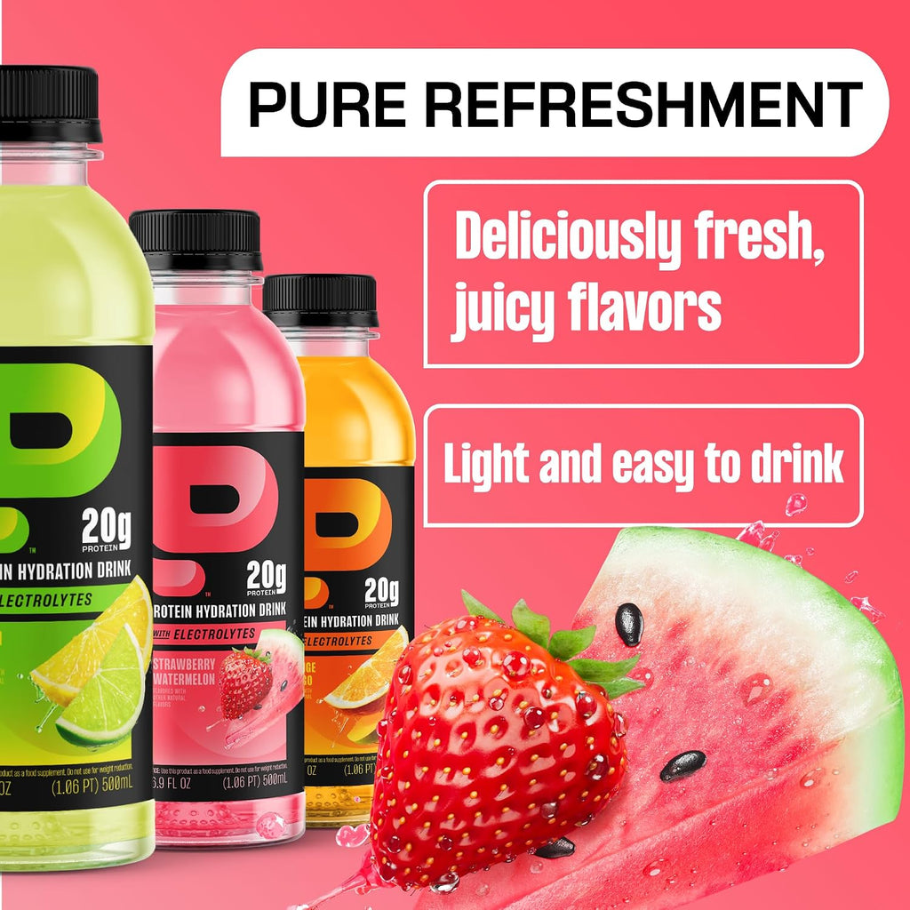 Protein2o Hydration Drink - 2-in-1 Liquid Clear Whey Protein Isolate and Electrolyte Drink - 20g Protein, Vitamins B5, B6 - Post-Workout Recovery - 16.9 Fl Oz - 12 Count Strawberry Watermelon